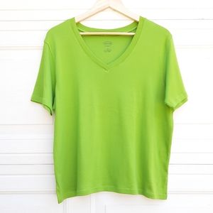 ☀️ Talbot Woman 100% Pima Cotton Apple Green Short Sleeve V-Neck Top Sz 1X